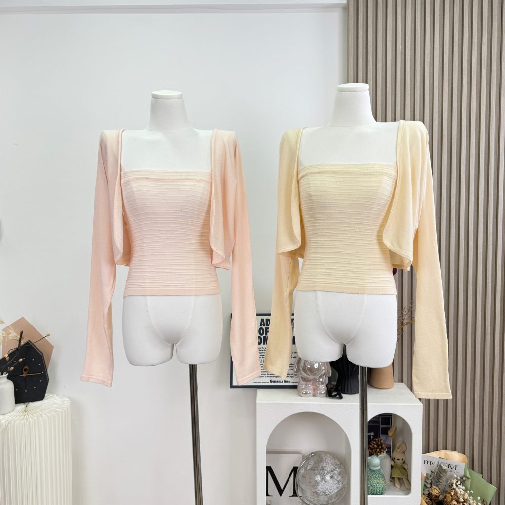 Women's Silk Blend Tencel Knit Cardigan and Tube Top Set