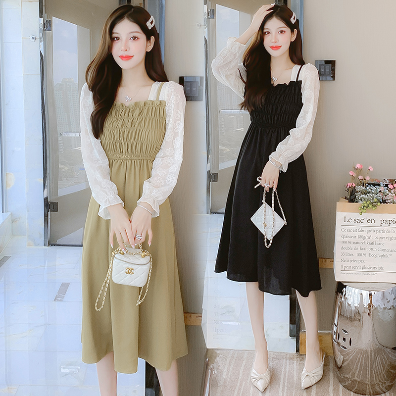 2024 Autumn Embroidered Sweet Lady Midi Dress Square Neck Long Sleeve - Image 2