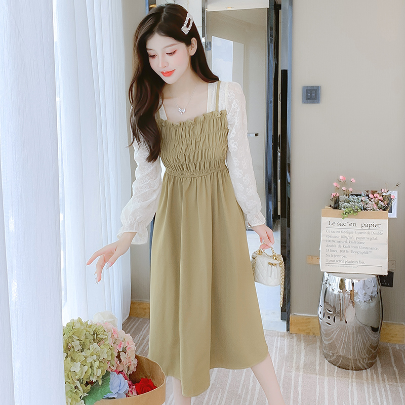 2024 Autumn Embroidered Sweet Lady Midi Dress Square Neck Long Sleeve - Image 3