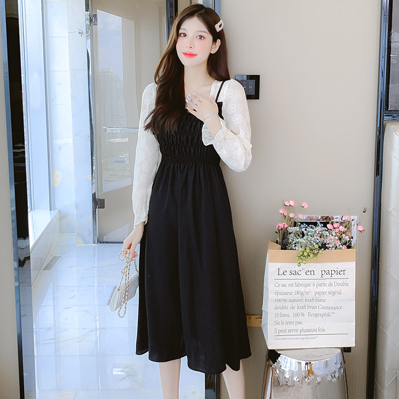 2024 Autumn Embroidered Sweet Lady Midi Dress Square Neck Long Sleeve - Image 5