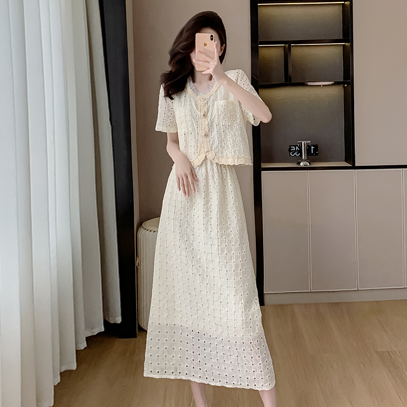 Embroidered Lace V-Neck Two-Piece Dress Set Korean Style French Elegant 2024 Summer - Image 5
