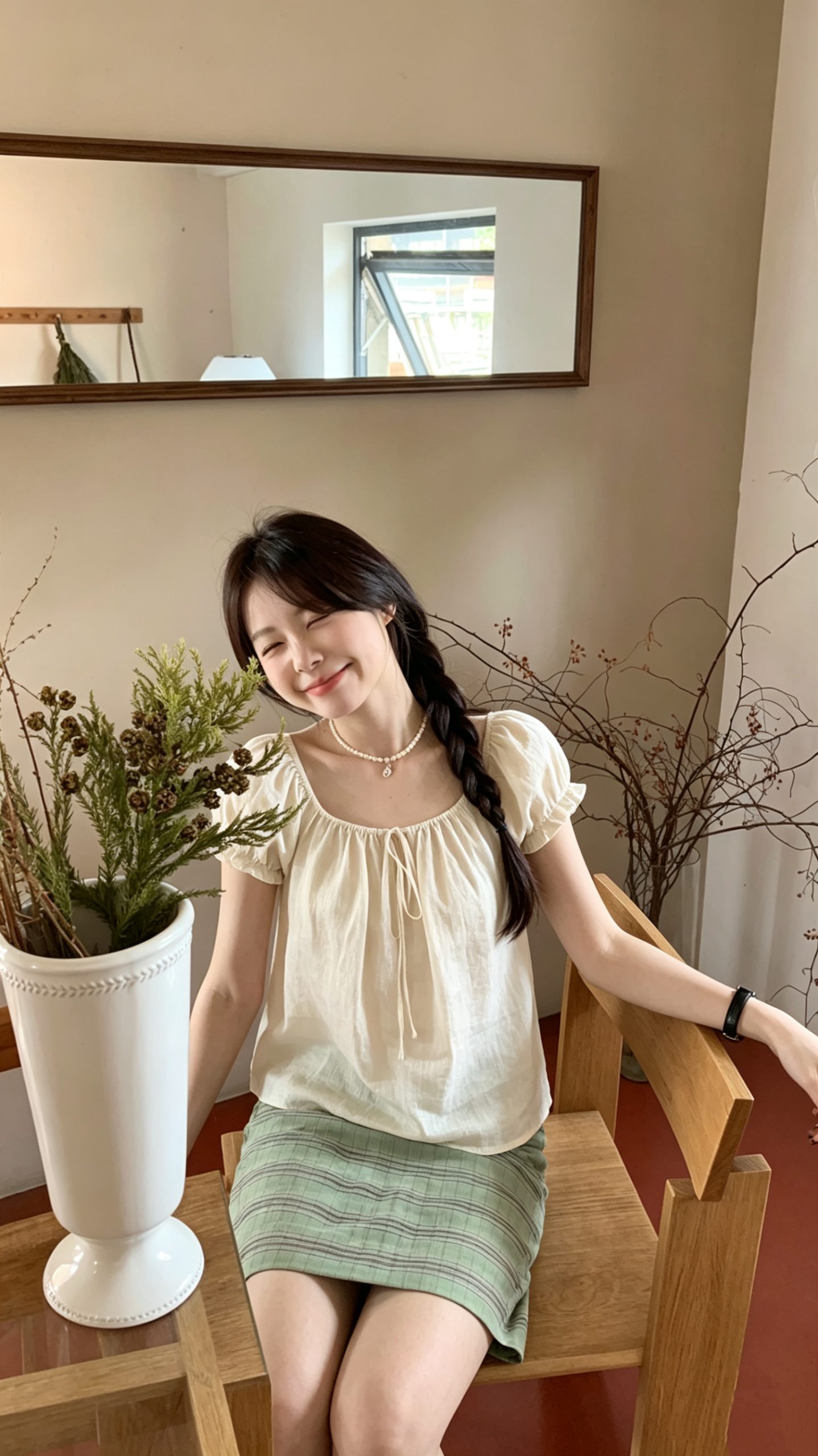 Gentle Style Square Neck Puff Sleeve Shirt and High Waist A-Line Skirt Set - Image 2