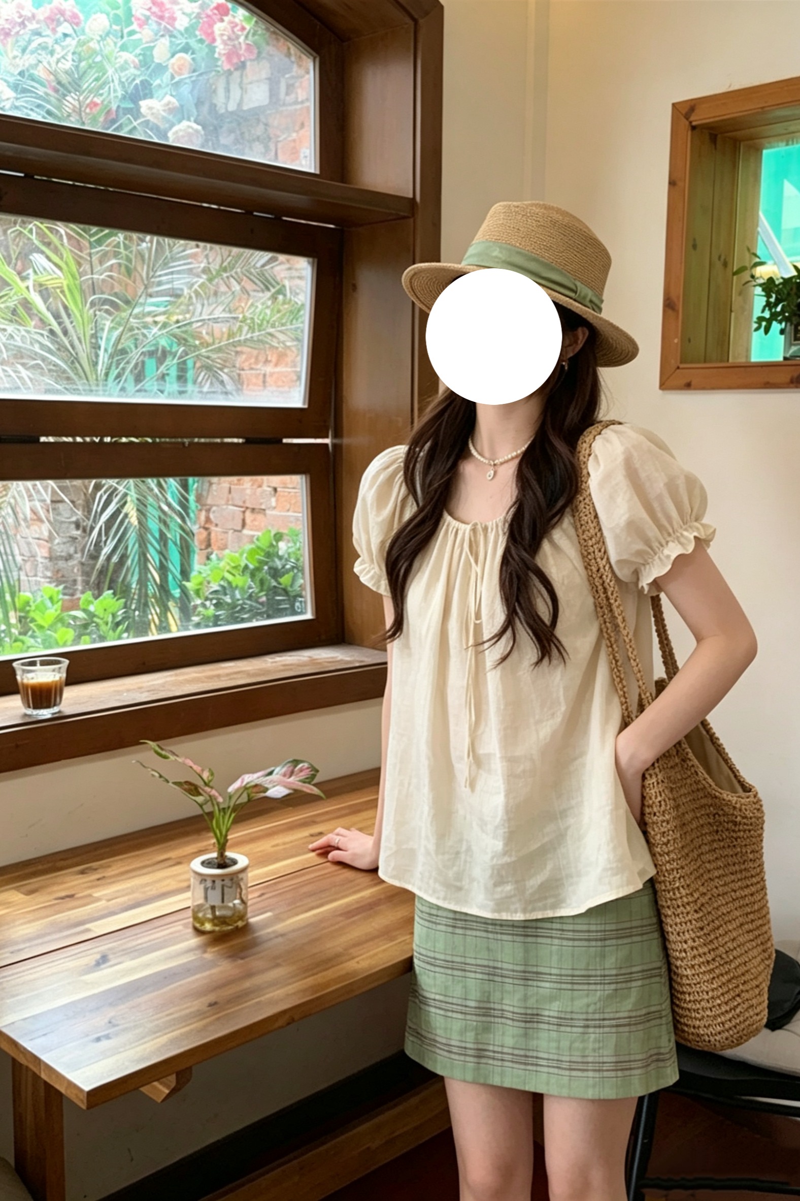 Gentle Style Square Neck Puff Sleeve Shirt and High Waist A-Line Skirt Set - Image 5