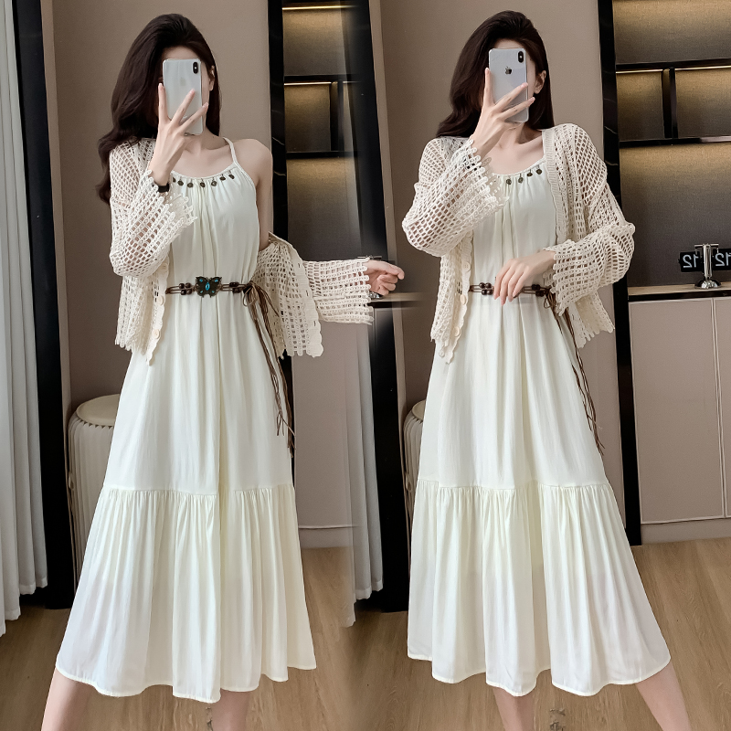 Retro Salt Style Two-Piece Dress Set with Cape and Belt - Image 2