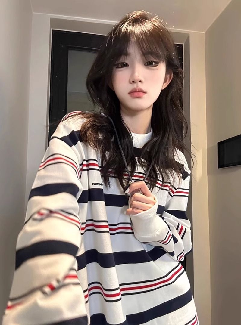 Women Striped Long Sleeve Round Neck Top 8651 - Image 2