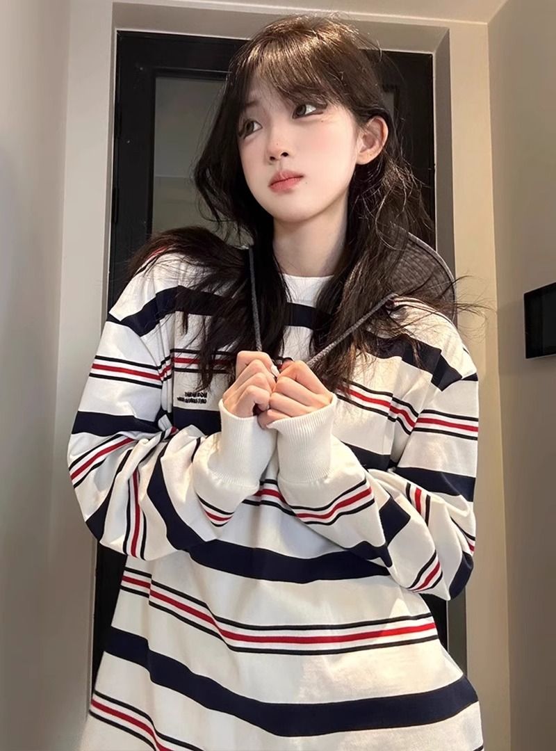 Women Striped Long Sleeve Round Neck Top 8651 - Image 3