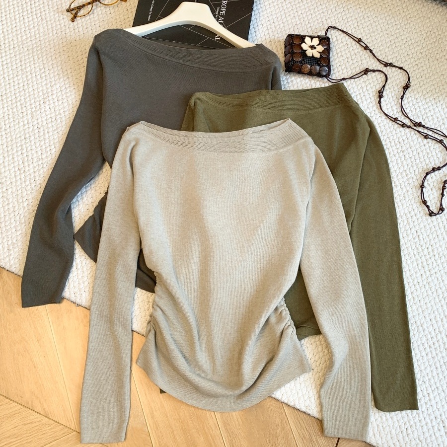 Women's Asymmetric Diagonal Collar Long Sleeve Knit Sweater - Image 5