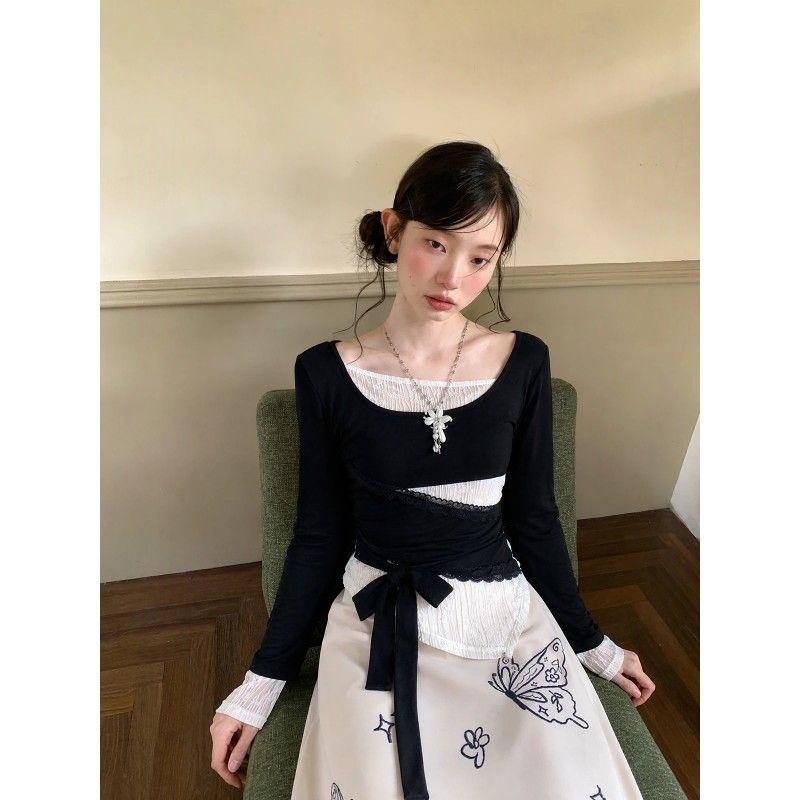 Women's Sheer Lace Patchwork Top with Adjustable Waist Summer 2026 - Image 3