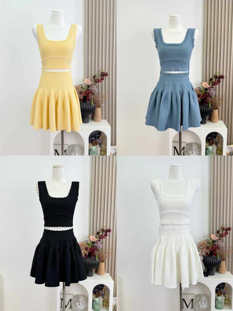 Women's Sweet Knit Cami and A-Line Skirt Two-Piece Set with U-Neck