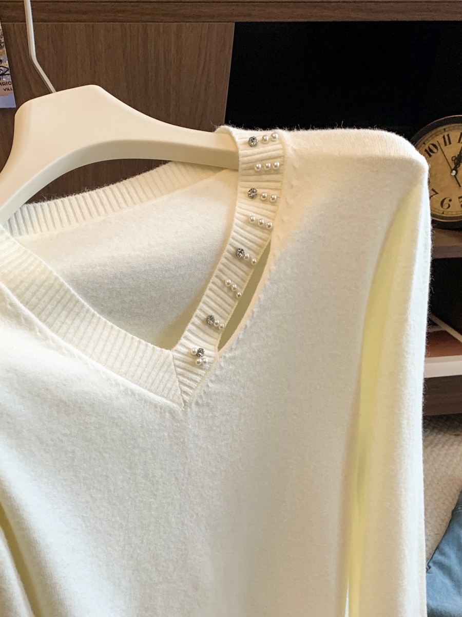 Women's V-Neck Knit Sweater 2026 Fall Loose Relaxed Pullover Top - Image 4