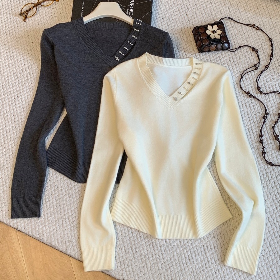 Women's V-Neck Knit Sweater 2026 Fall Loose Relaxed Pullover Top - Image 5